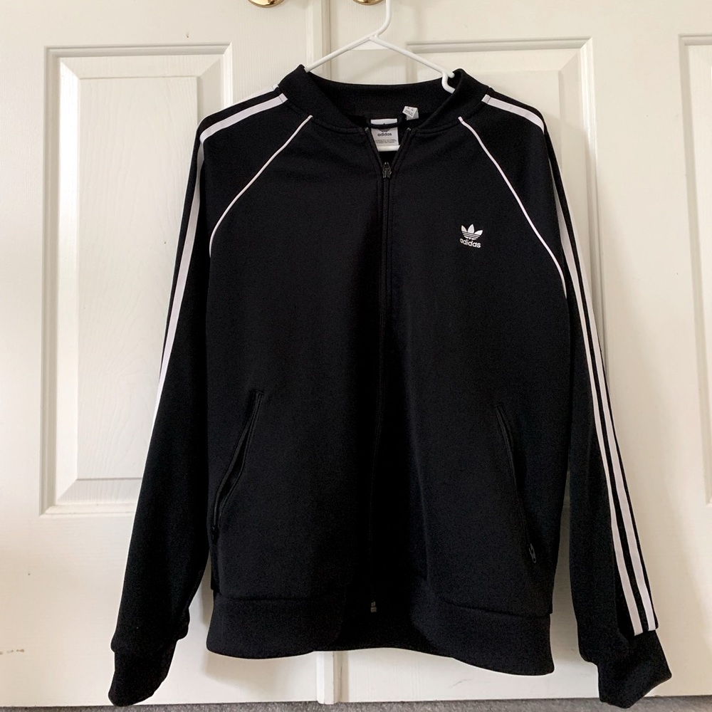 Adidas Black Jacket with Striped Sleeves